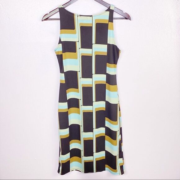 Kenneth Cole Retro Print Sleeveless Sheath Dress Brown Multi Small - Picture 8 of 11